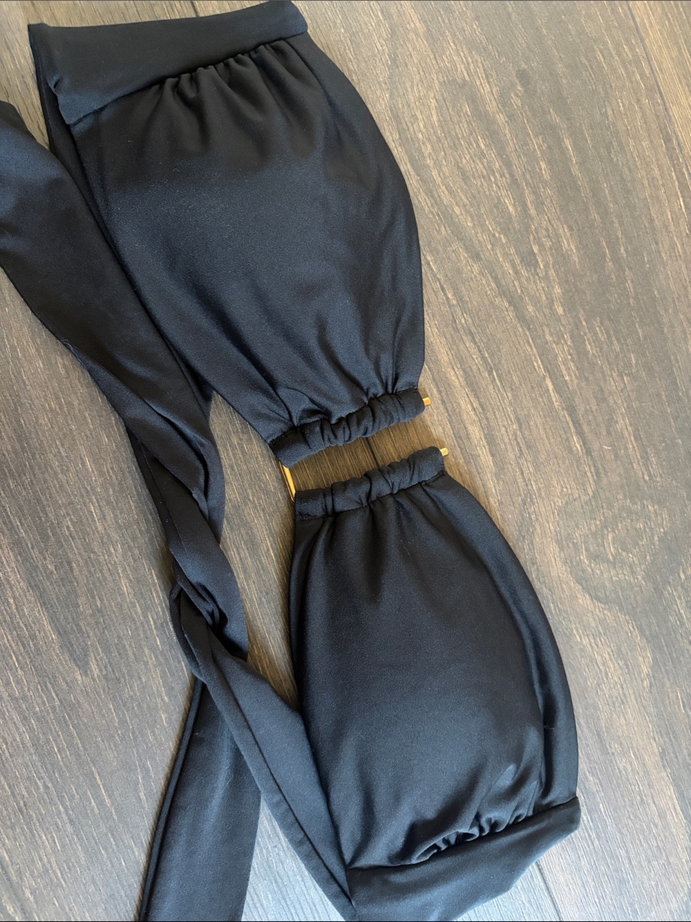 Bar III Black Women's Bandeau Bathing Suit Bikini Top with Gold Ring Accent S
